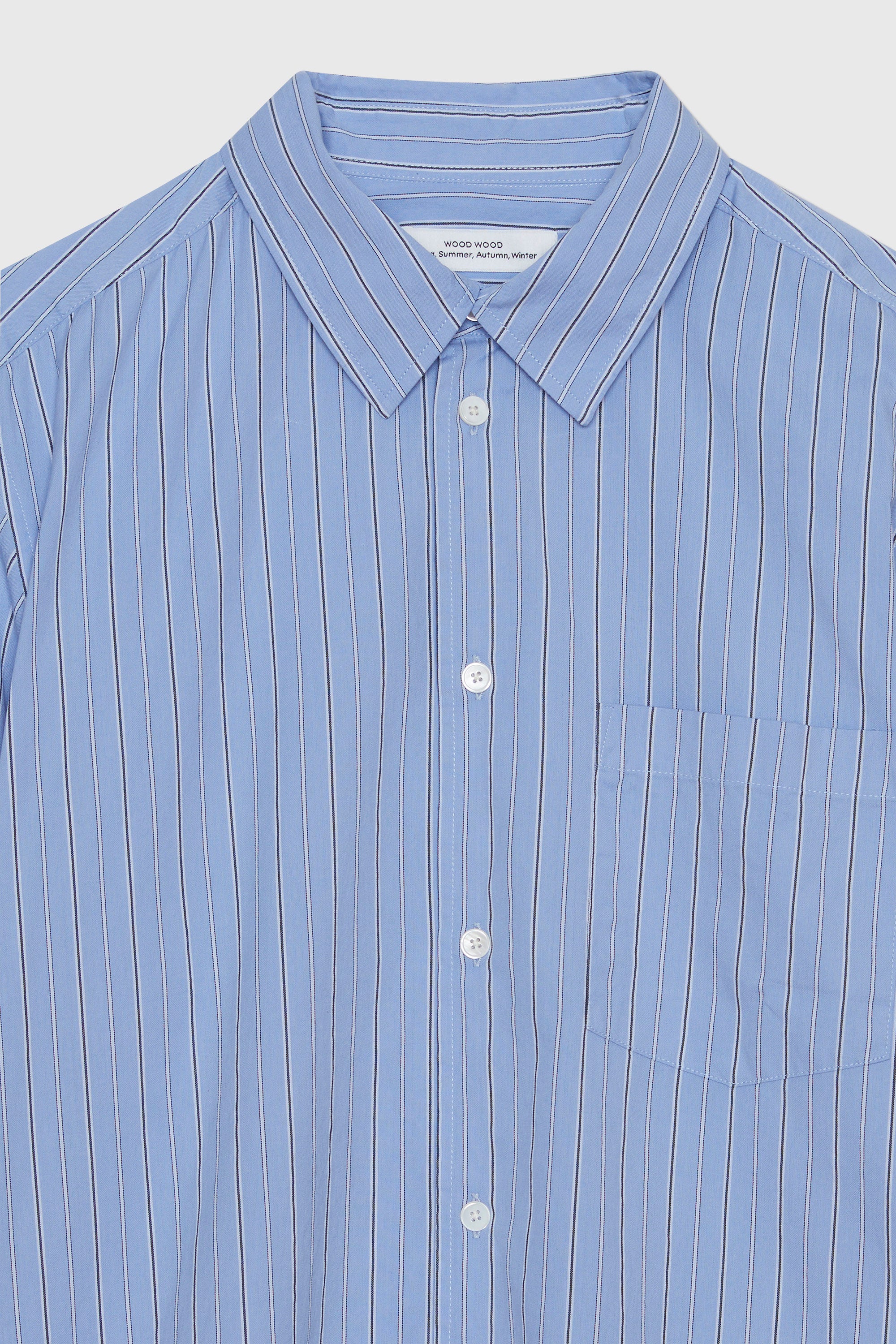 Wood Wood Timothy Paper Poplin Shirt - Light Blue Stripes
