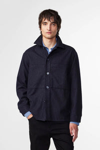 NN07 Isak Wool blend Overshirt Navy Stripe