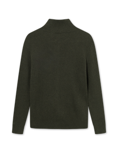 Foret Marsh Rib Zip Neck Knit, Dark Moss