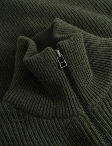 Foret Marsh Rib Zip Neck Knit, Dark Moss