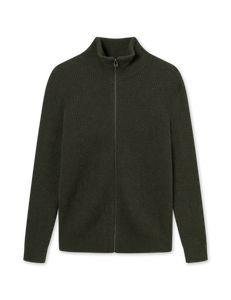 Foret Marsh Rib Zip Neck Knit, Dark Moss