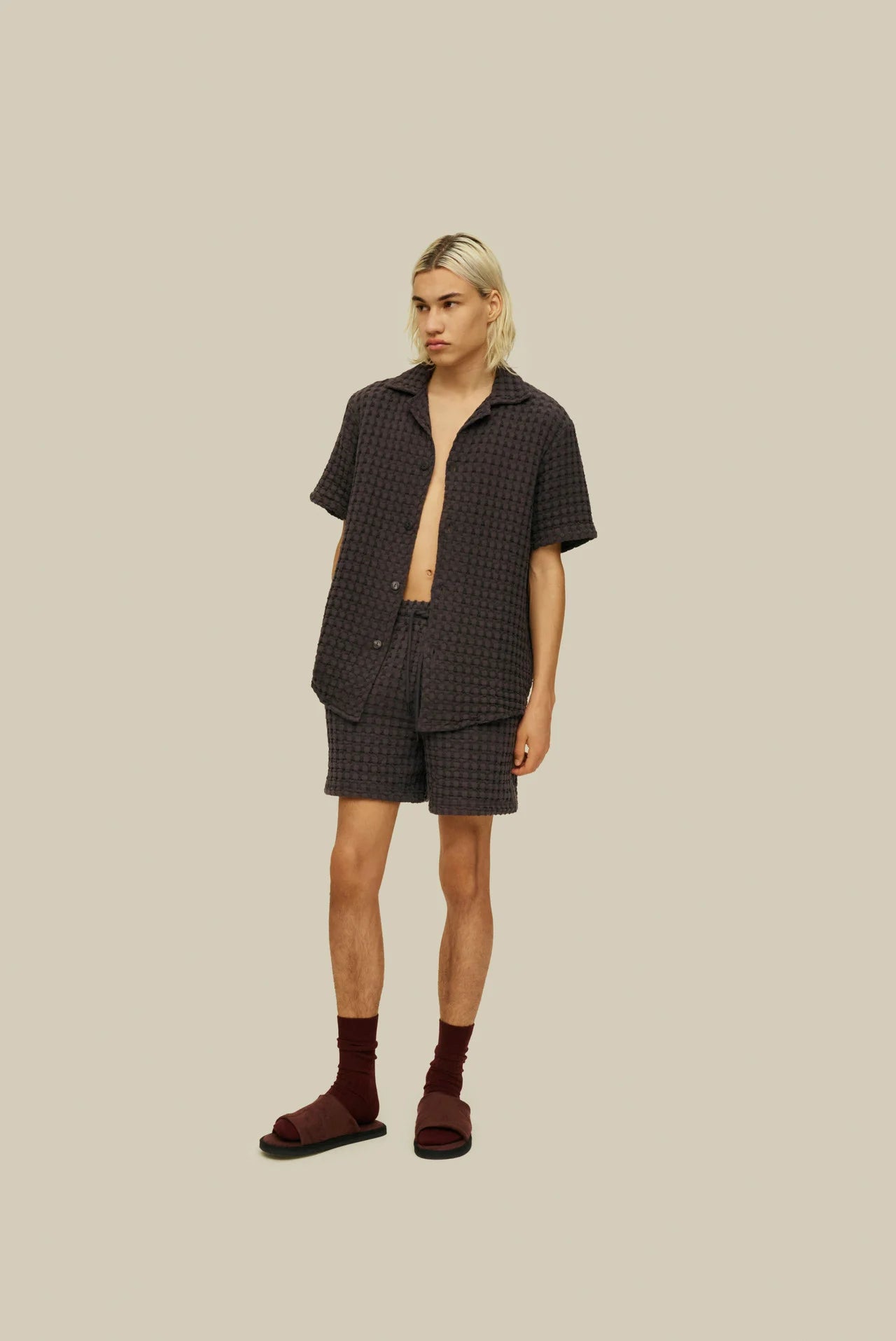 OAS Nearly Black Porto Waffle Shorts